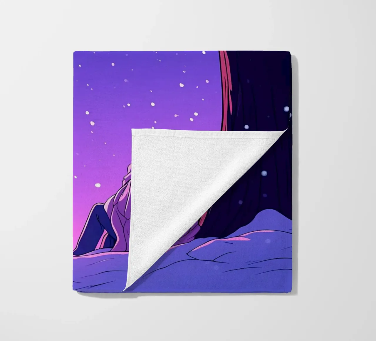 Man Sitting Beside Tree Looking At Snowfall Lofi Art beach towel by LoFi Gallery