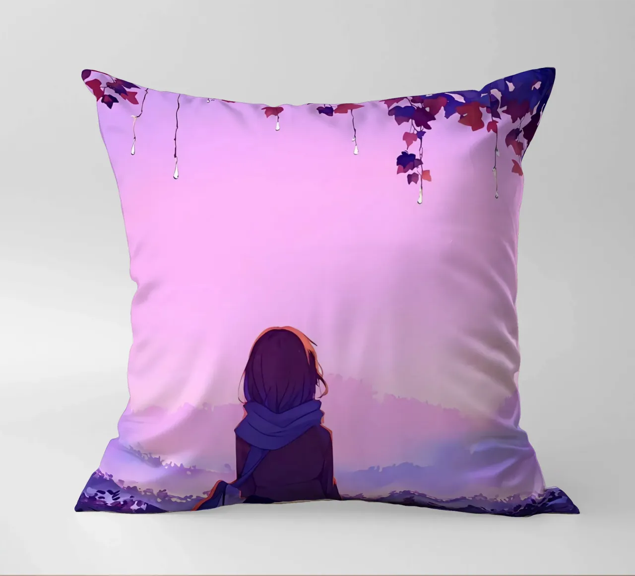 Ragazza in piedi nel vigneto di sera Lofi Art cuscino da LoFi Gallery