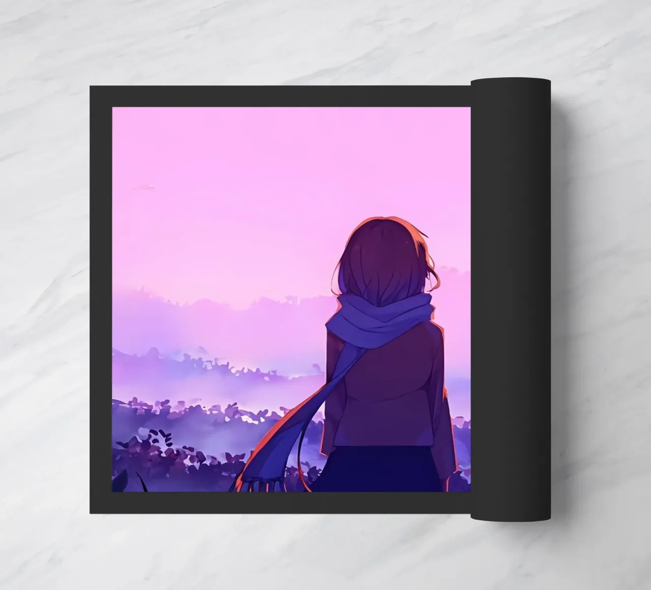 Ragazza in piedi nel vigneto di sera Lofi Art zerbino da LoFi Gallery
