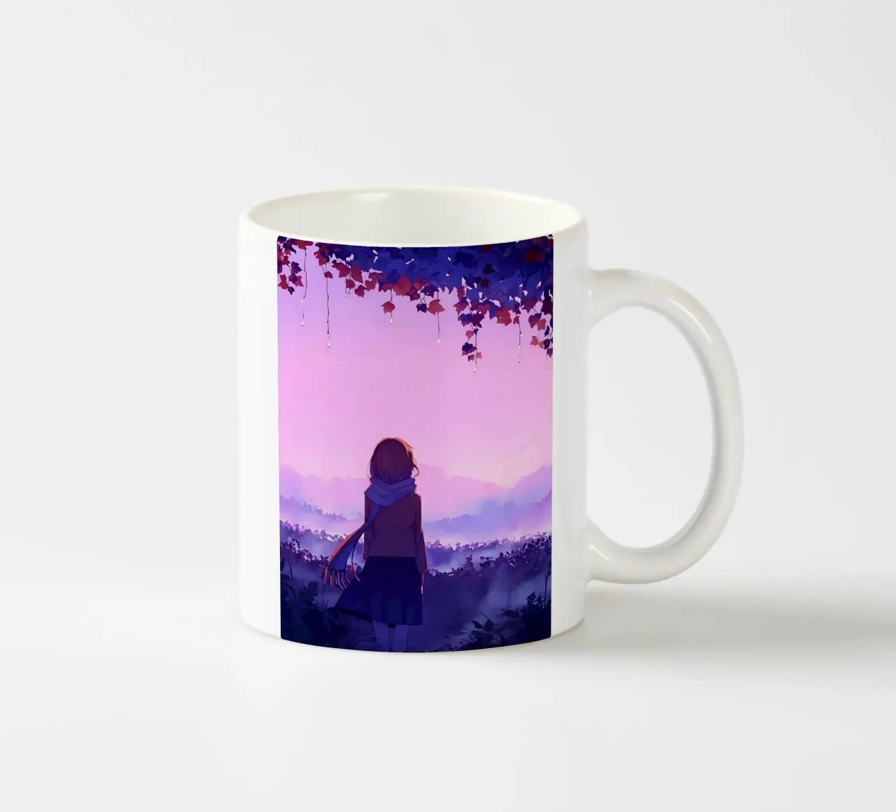 Ragazza in piedi nel vigneto di sera Lofi Art tazza in ceramica da LoFi Gallery