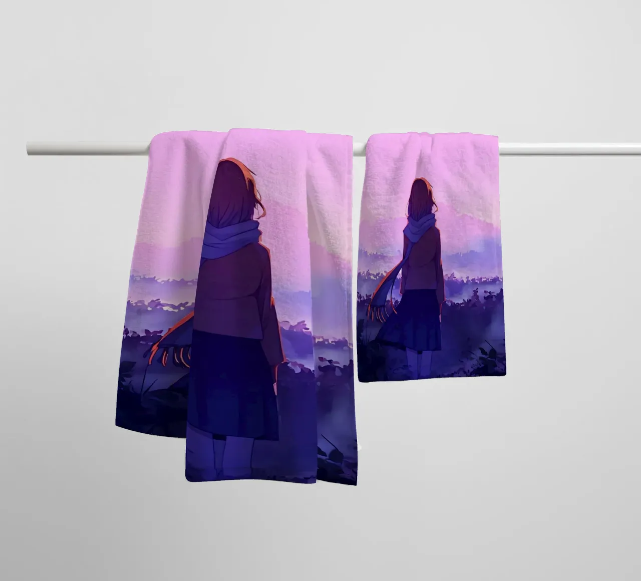 Ragazza in piedi nel vigneto di sera Lofi Art asciugamano da bagno da LoFi Gallery