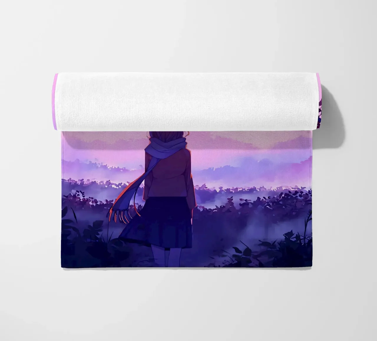 Ragazza in piedi nel vigneto di sera Lofi Art telo mare da LoFi Gallery