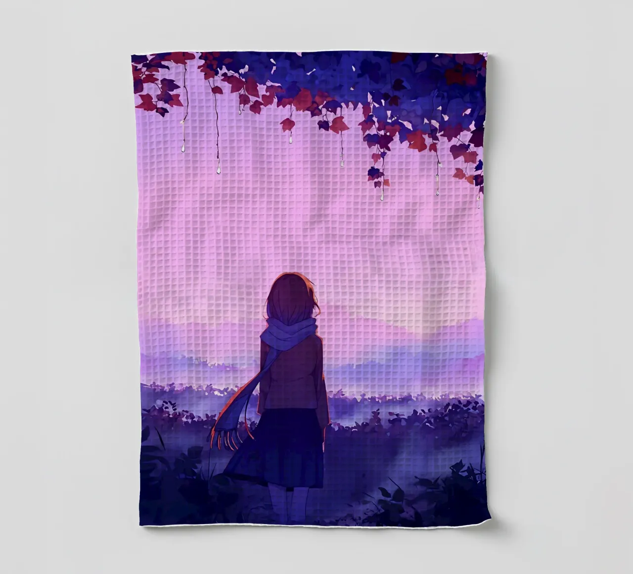 Ragazza in piedi nel vigneto di sera Lofi Art canovaccio da cucina da LoFi Gallery