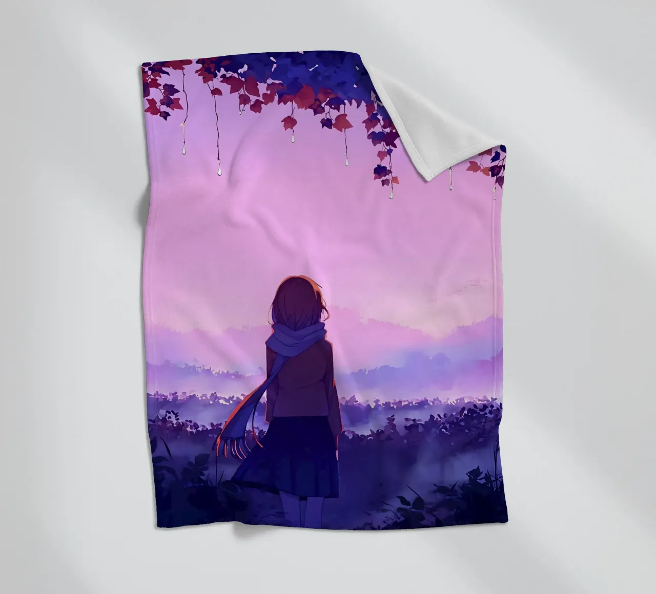 Ragazza in piedi nel vigneto di sera Lofi Art coperta in pile da LoFi Gallery