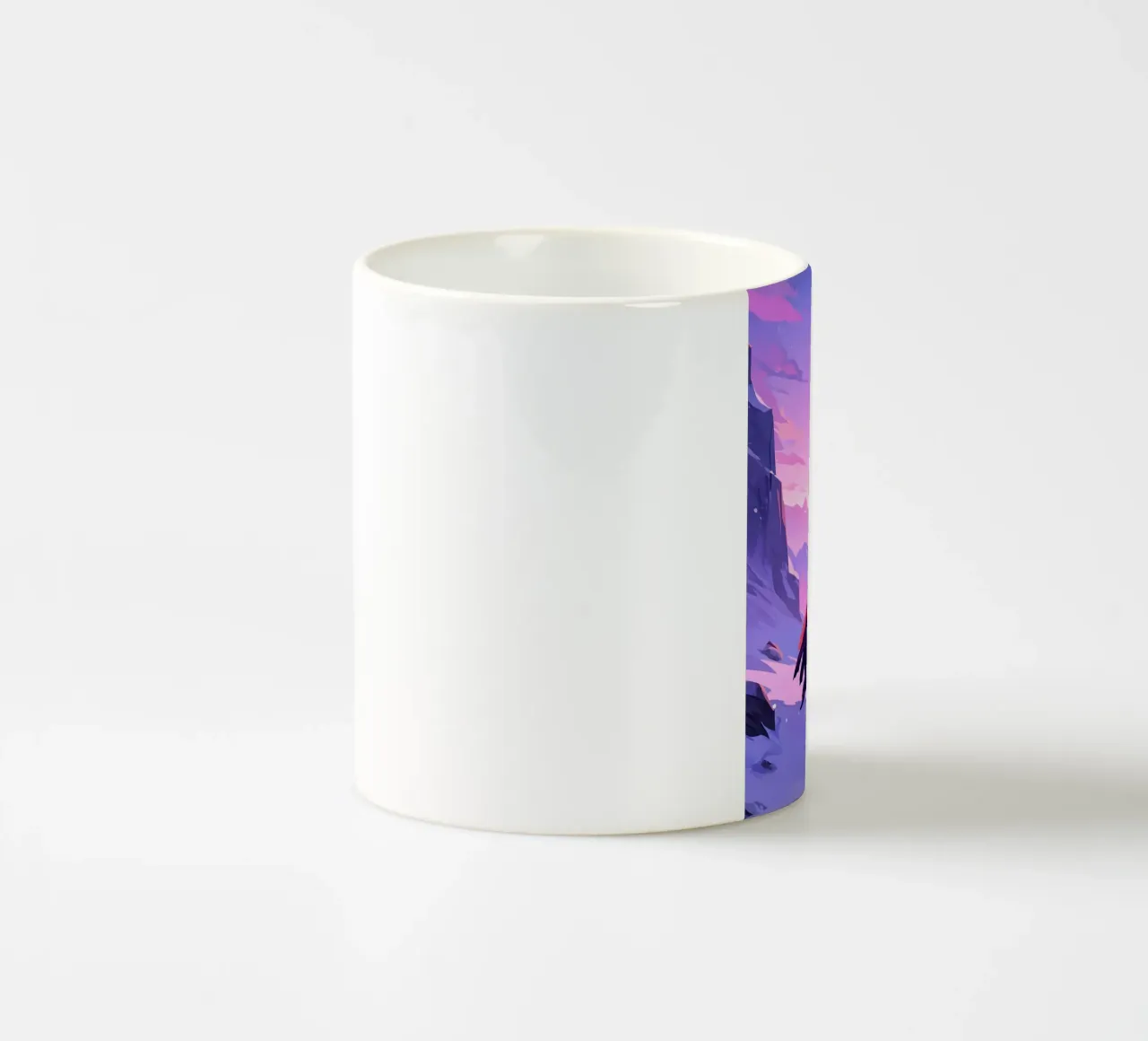 Garçon affrontant un loup dans une montagne enneigée, seul Lofi Art mug en céramique de LoFi Gallery