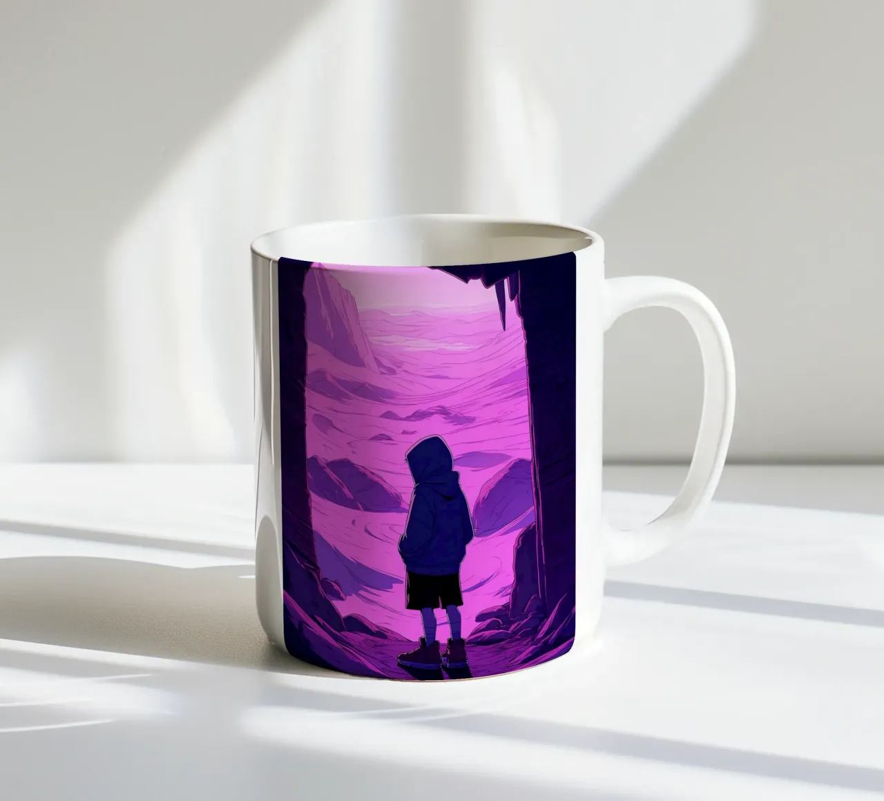 Ragazzo in piedi davanti alla porta del deserto Lofi Art tazza in ceramica da LoFi Gallery