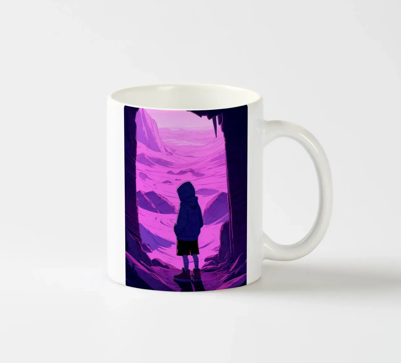 Ragazzo in piedi davanti alla porta del deserto Lofi Art tazza in ceramica da LoFi Gallery