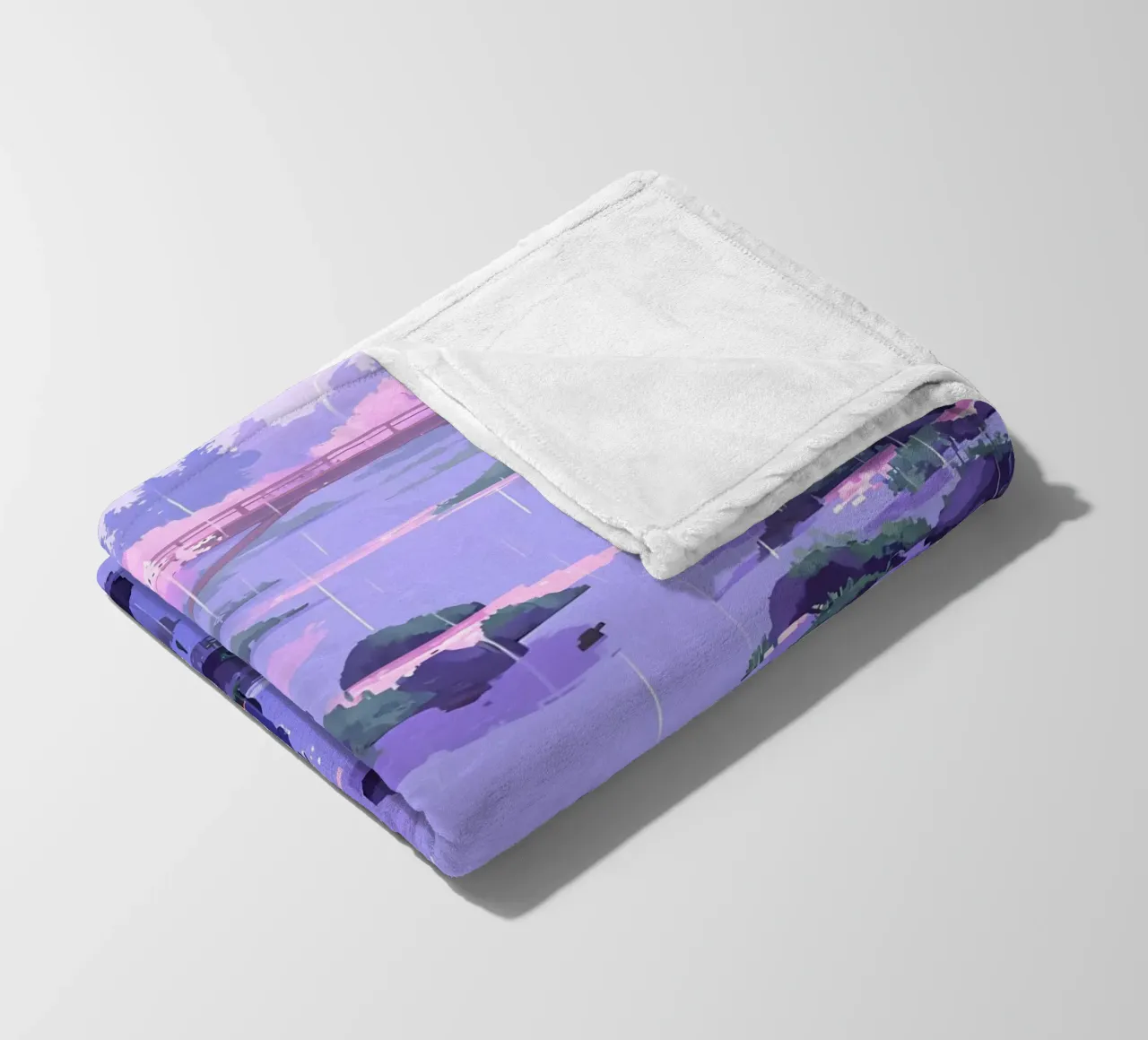 Ragazzo seduto su una roccia del fiume in un fiore di ciliegio Lofi Art coperta in pile da LoFi Gallery