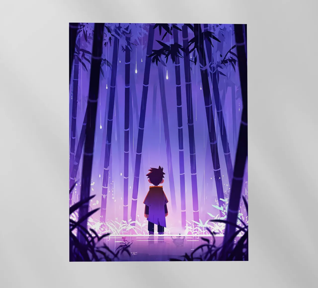 Ragazzo in piedi da solo in una foresta di bambù Lofi Art pellicola backlit da LoFi Gallery