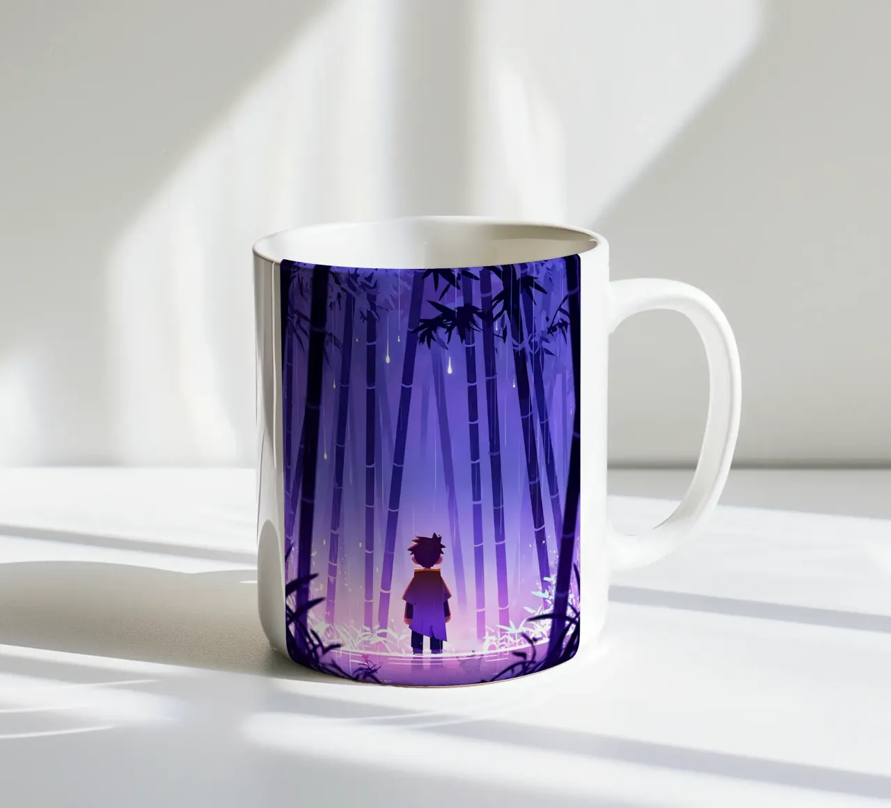 Ragazzo in piedi da solo in una foresta di bambù Lofi Art tazza in ceramica da LoFi Gallery