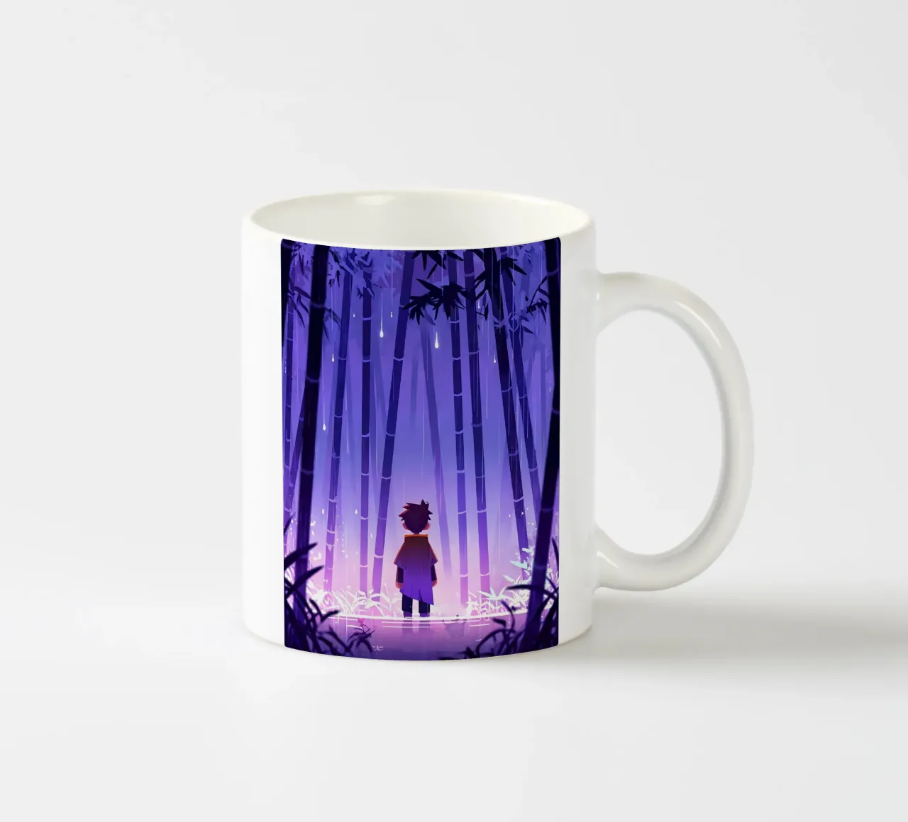 Ragazzo in piedi da solo in una foresta di bambù Lofi Art tazza in ceramica da LoFi Gallery
