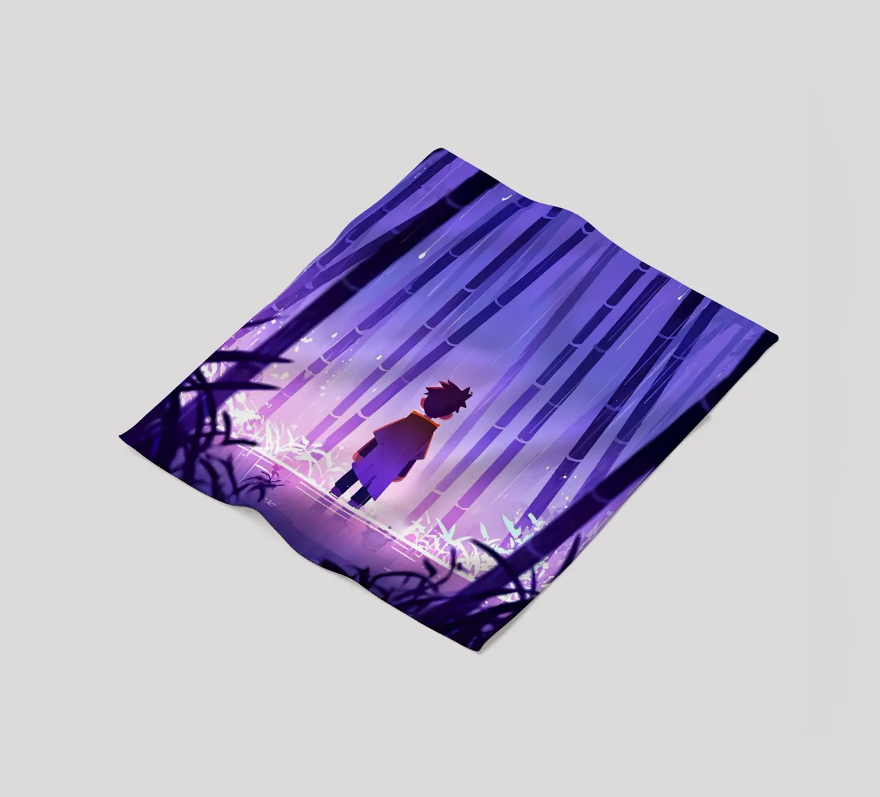 Ragazzo in piedi da solo in una foresta di bambù Lofi Art coperta in pile da LoFi Gallery