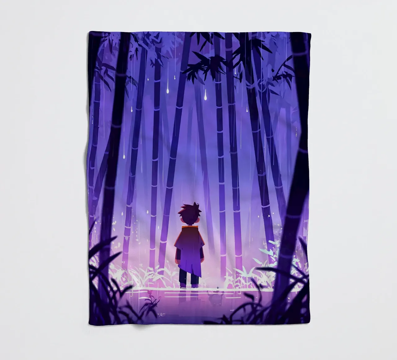 Ragazzo in piedi da solo in una foresta di bambù Lofi Art coperta in pile da LoFi Gallery