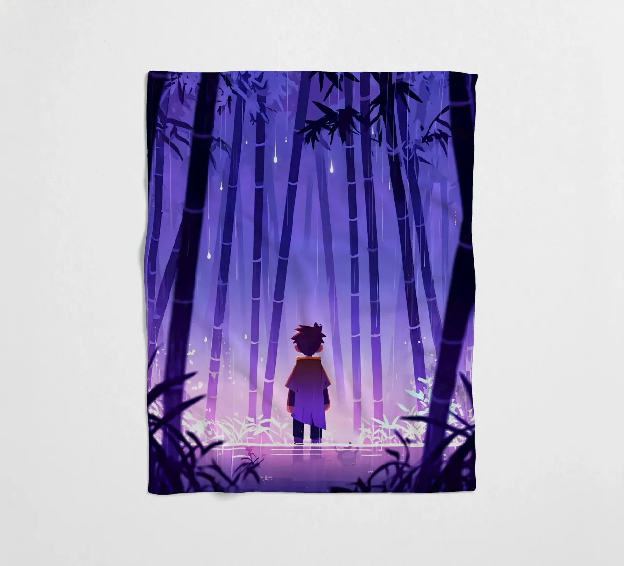 Ragazzo in piedi da solo in una foresta di bambù Lofi Art coperta in pile da LoFi Gallery