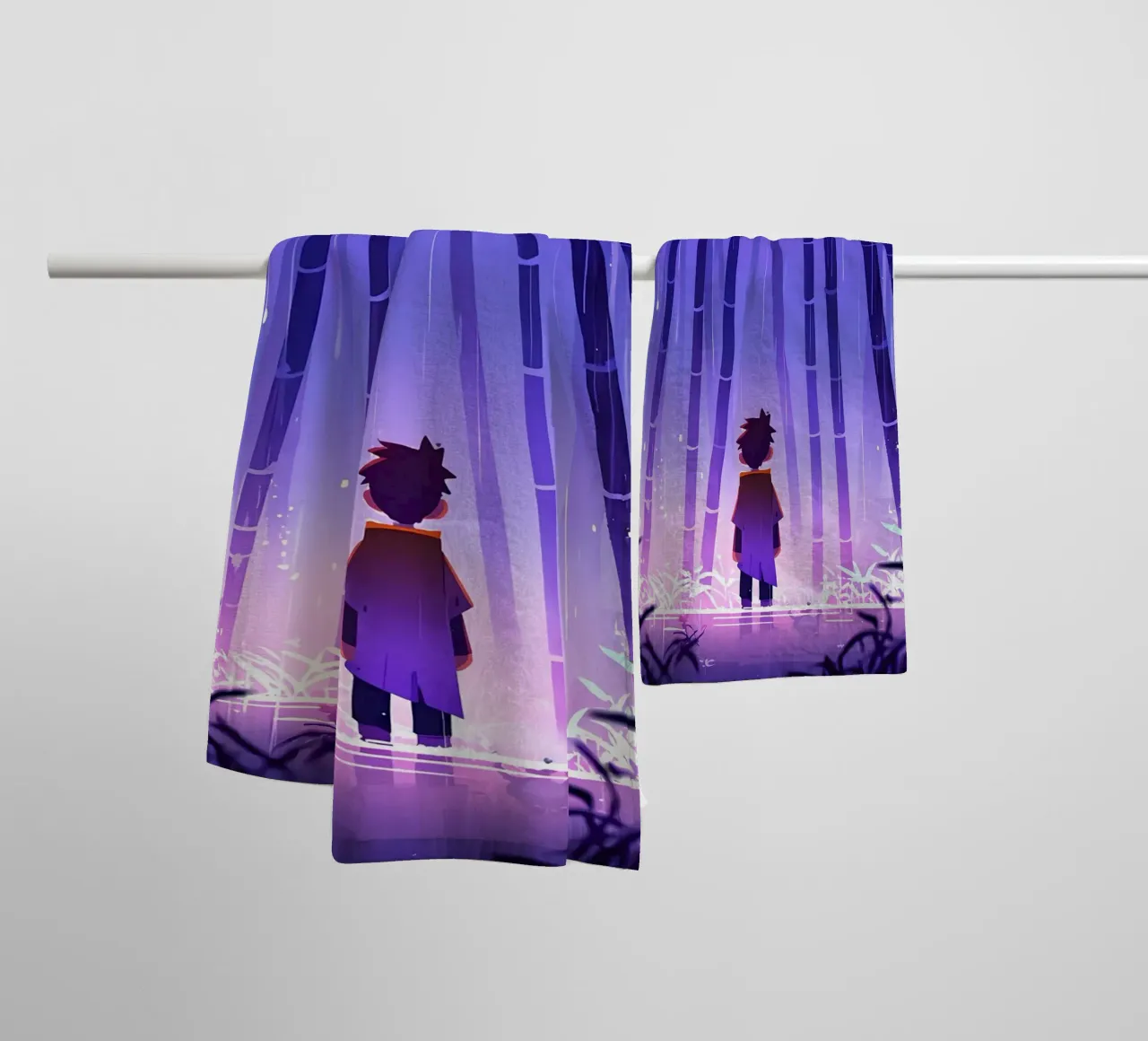 Garçon seul dans une forêt de bambous Lofi Art serviette de bain de LoFi Gallery