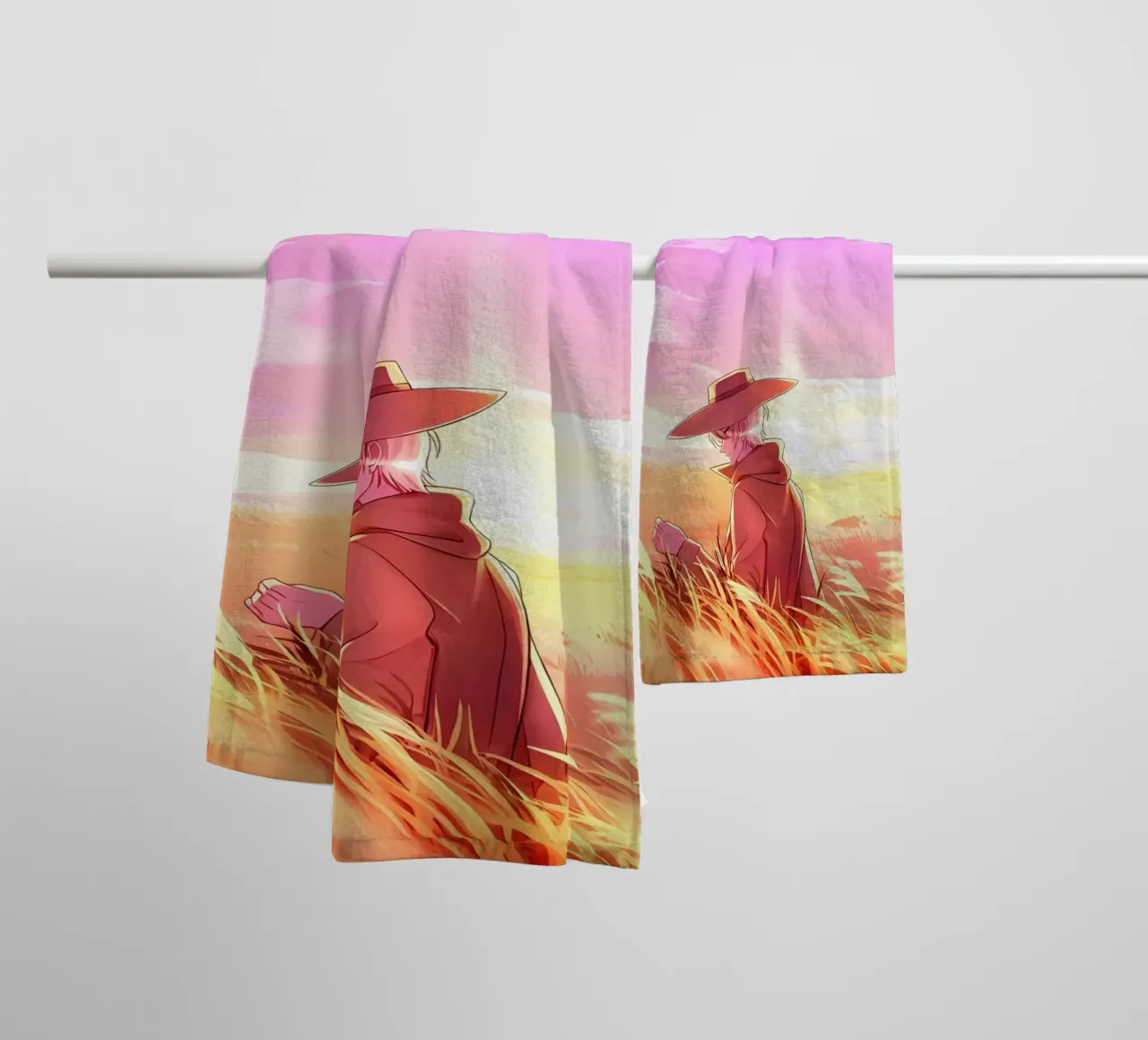 Person And An Eagle In A Wheat Field Lofi Art towel by LoFi Gallery