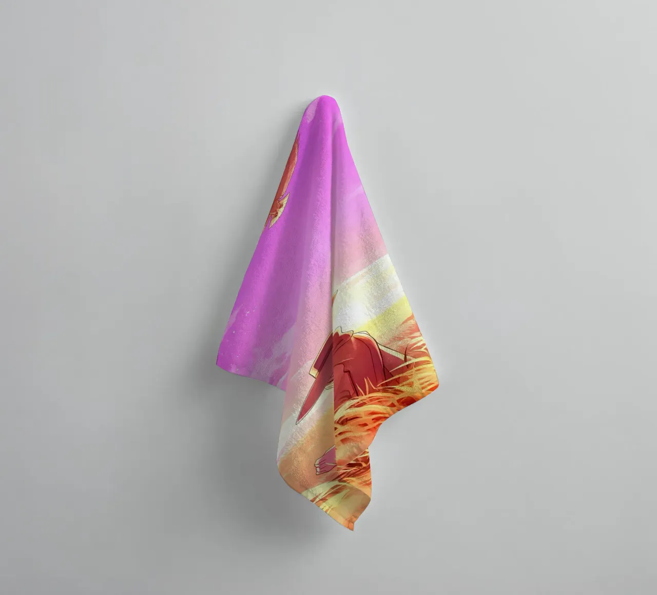 Person And An Eagle In A Wheat Field Lofi Art towel by LoFi Gallery
