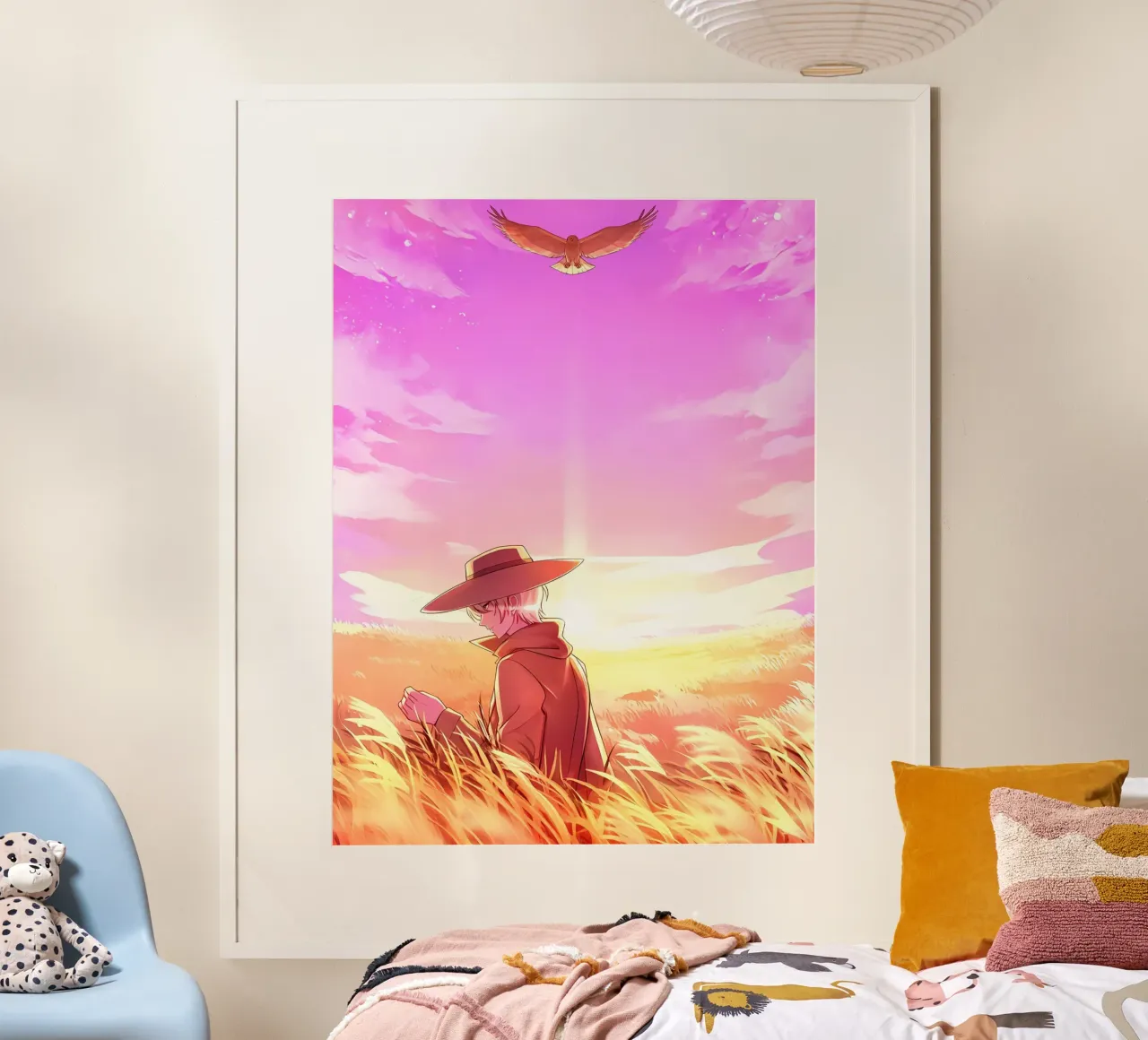 Persona e un'aquila in un campo di grano Lofi Art poster da LoFi Gallery