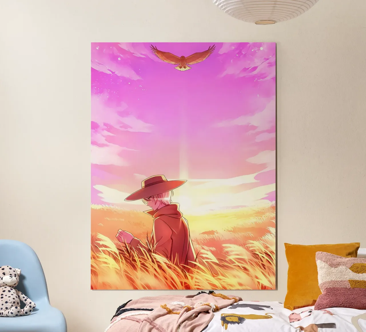 Persona e un'aquila in un campo di grano Lofi Art poster da LoFi Gallery