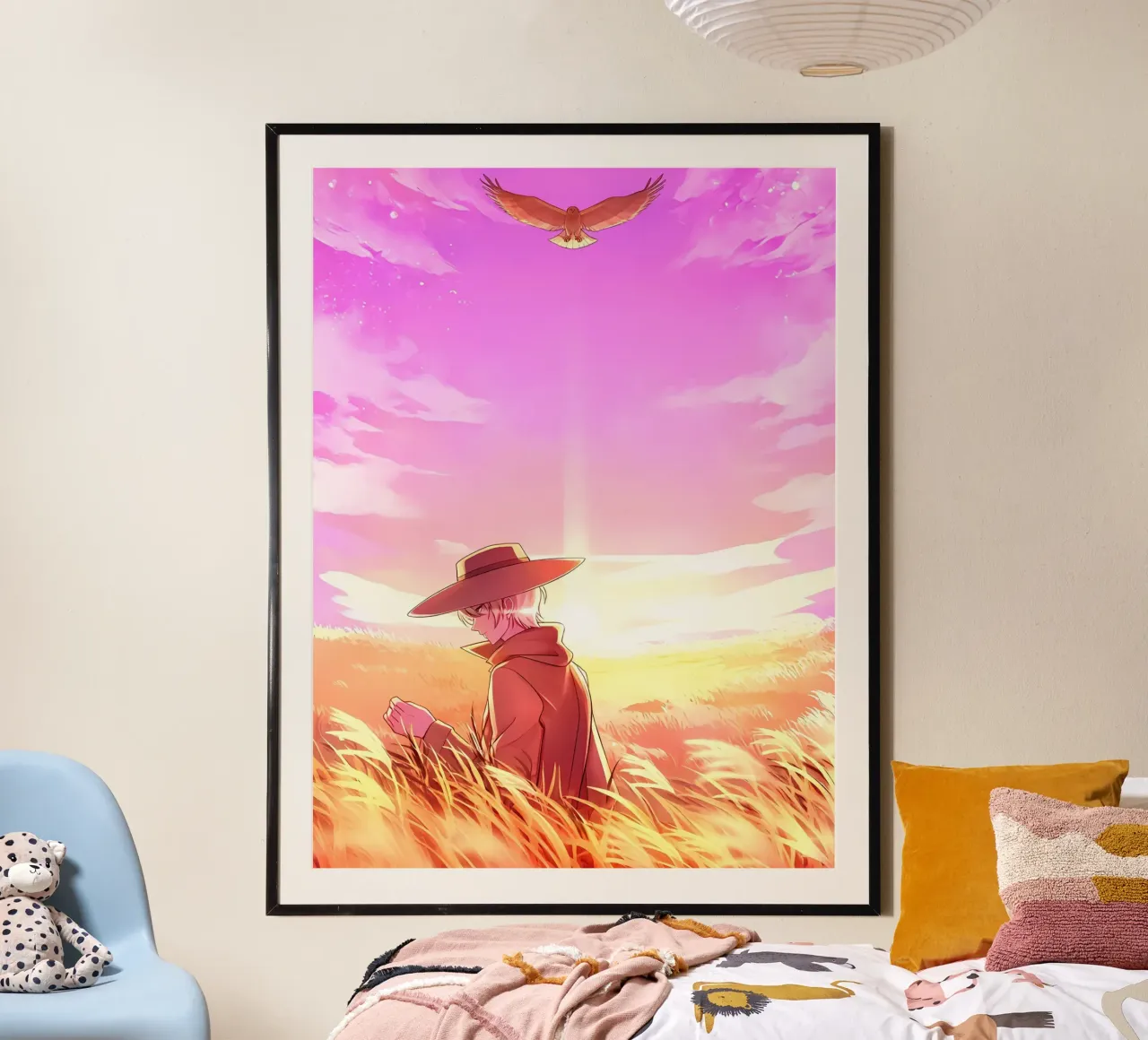 Persona e un'aquila in un campo di grano Lofi Art poster da LoFi Gallery