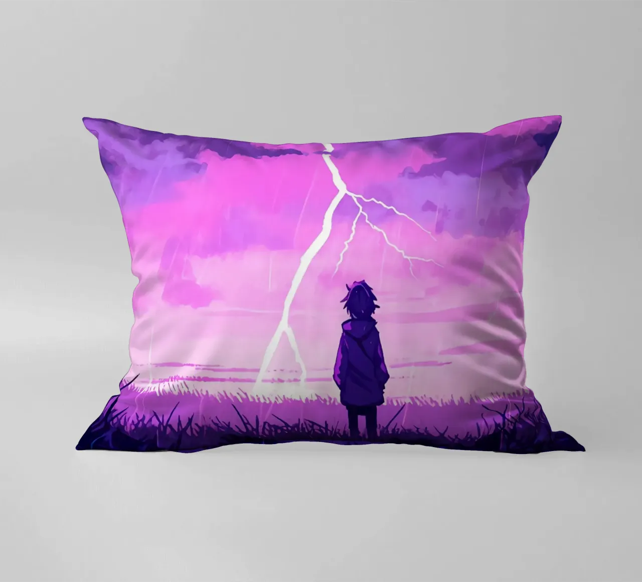 Ragazza sola in un temporale Lofi Art cuscino da LoFi Gallery