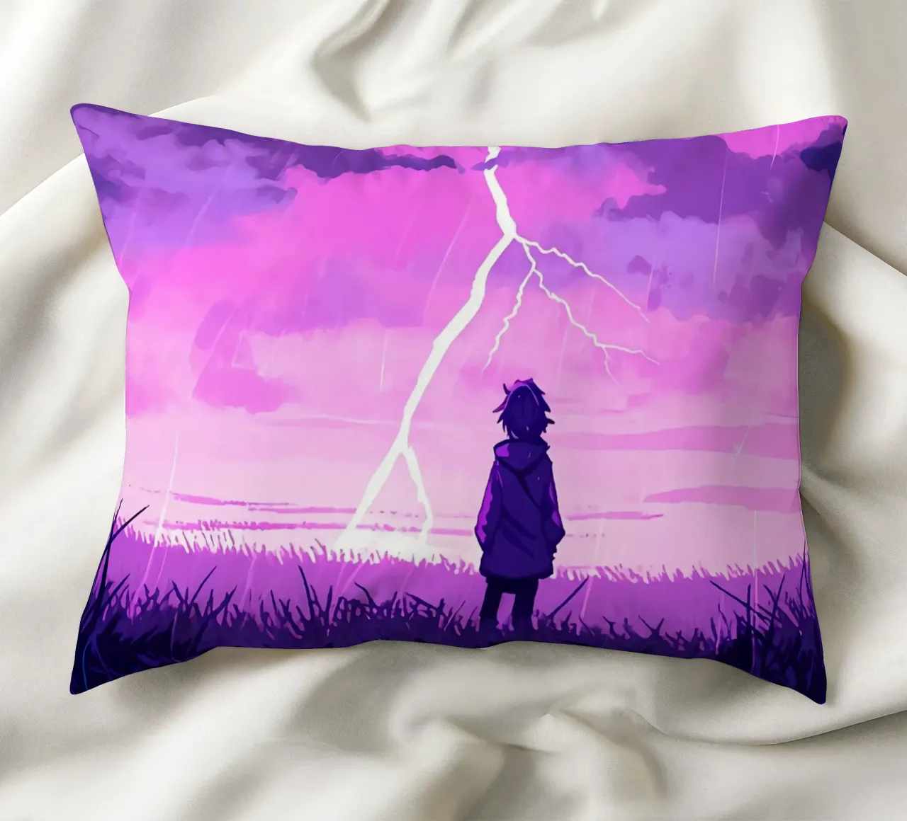 Ragazza sola in un temporale Lofi Art cuscino da LoFi Gallery