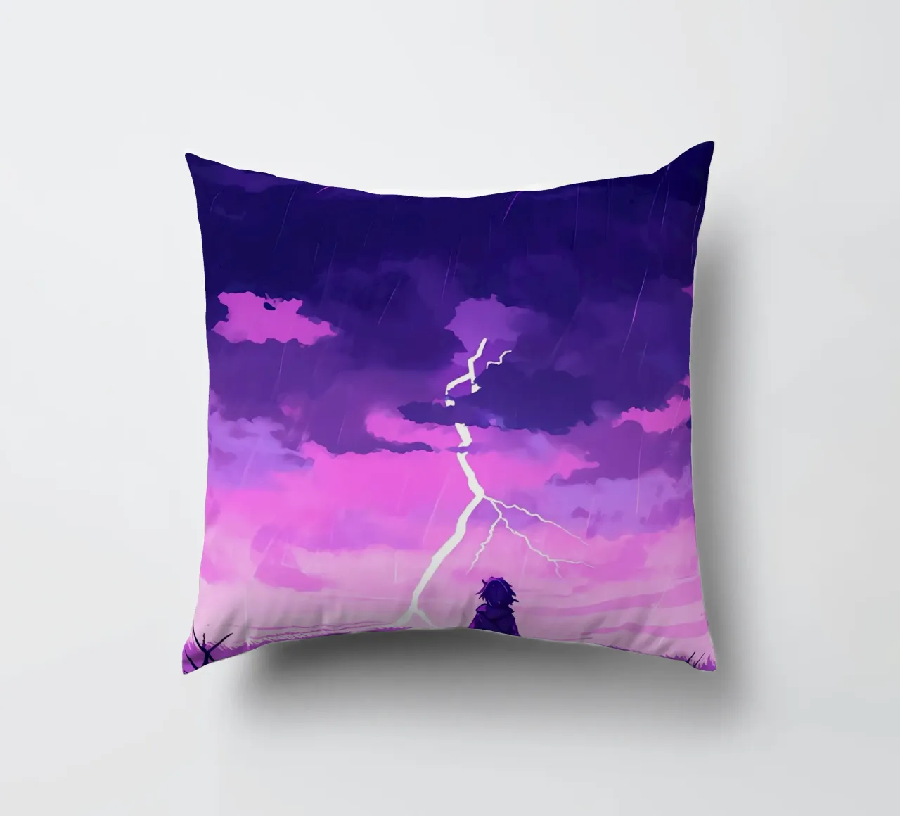 Ragazza sola in un temporale Lofi Art cuscino da LoFi Gallery