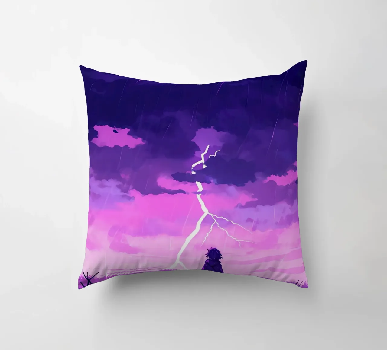 Ragazza sola in un temporale Lofi Art cuscino da LoFi Gallery