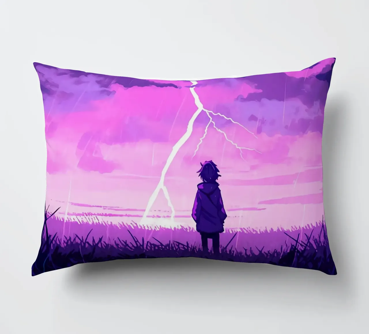 Ragazza sola in un temporale Lofi Art cuscino da LoFi Gallery