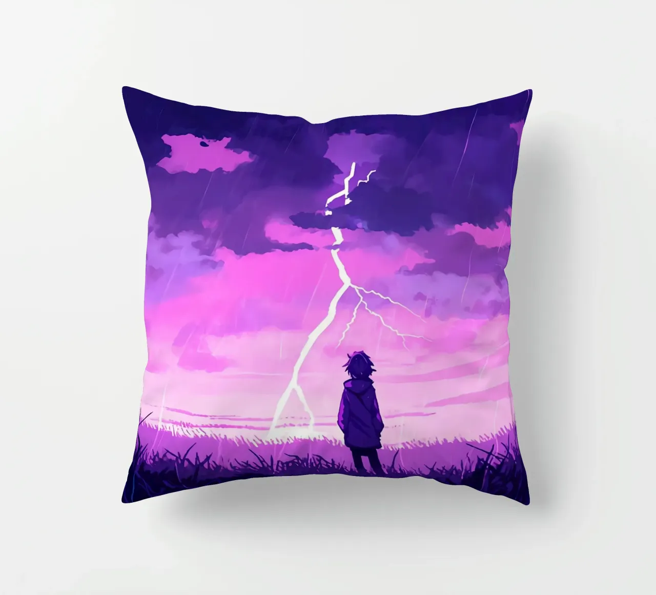 Ragazza sola in un temporale Lofi Art cuscino da LoFi Gallery