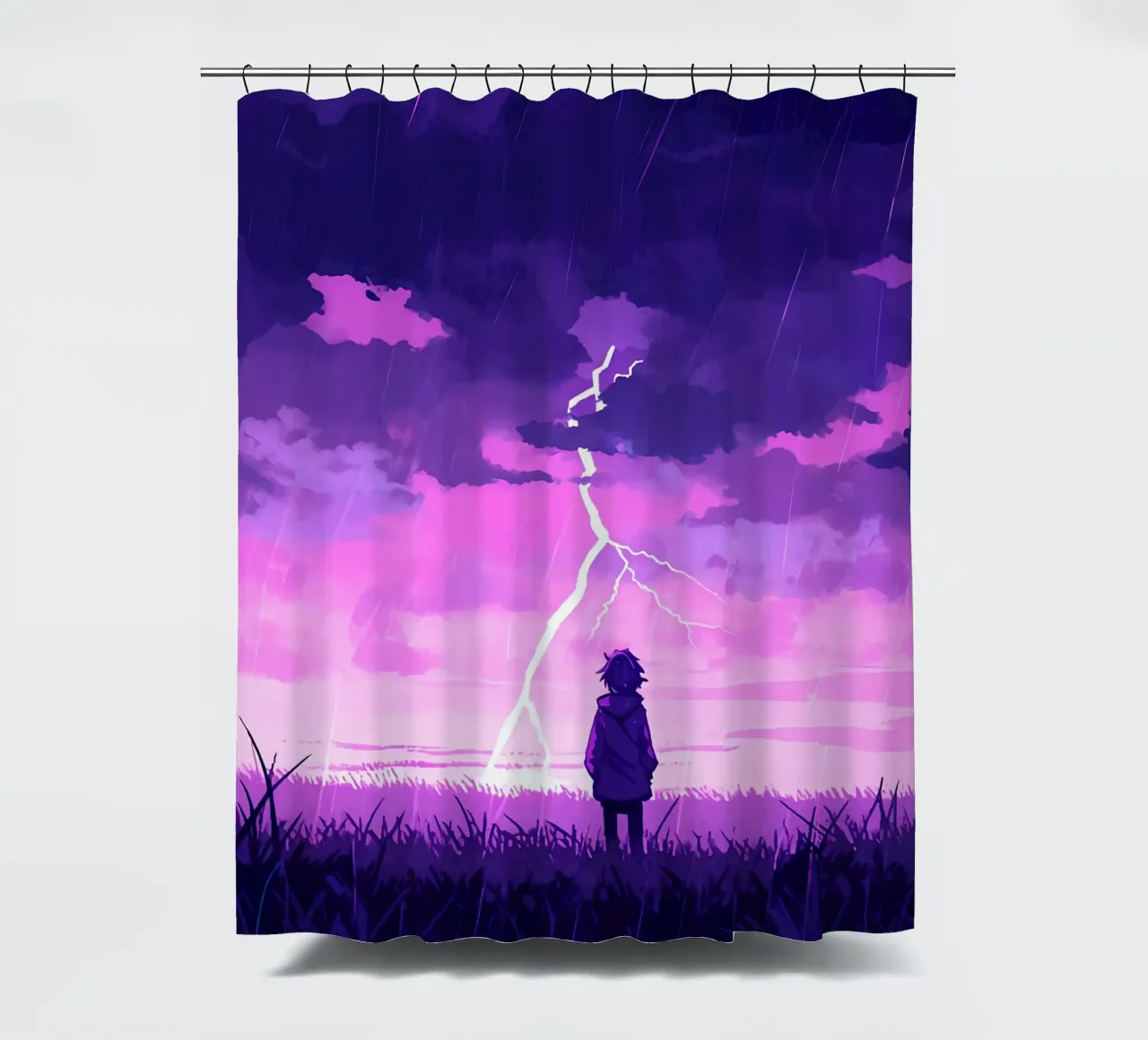 Ragazza sola in un temporale Lofi Art tenda da doccia da LoFi Gallery