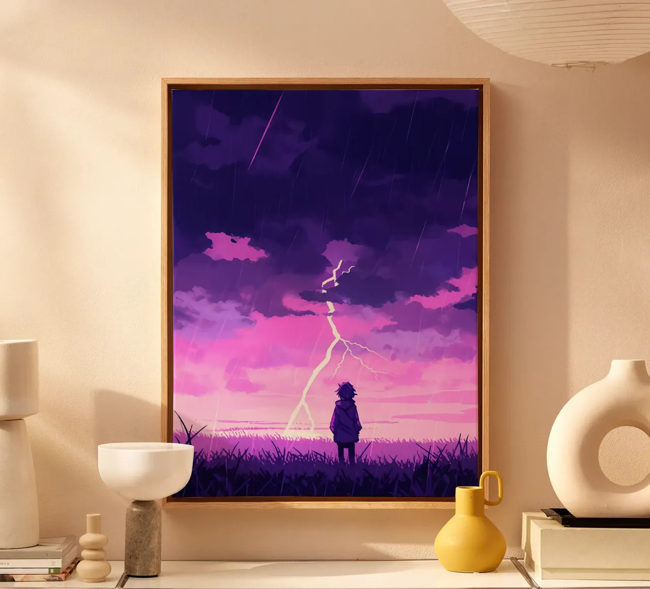 Ragazza sola in un temporale Lofi Art tela con Cornice a cassetta da LoFi Gallery
