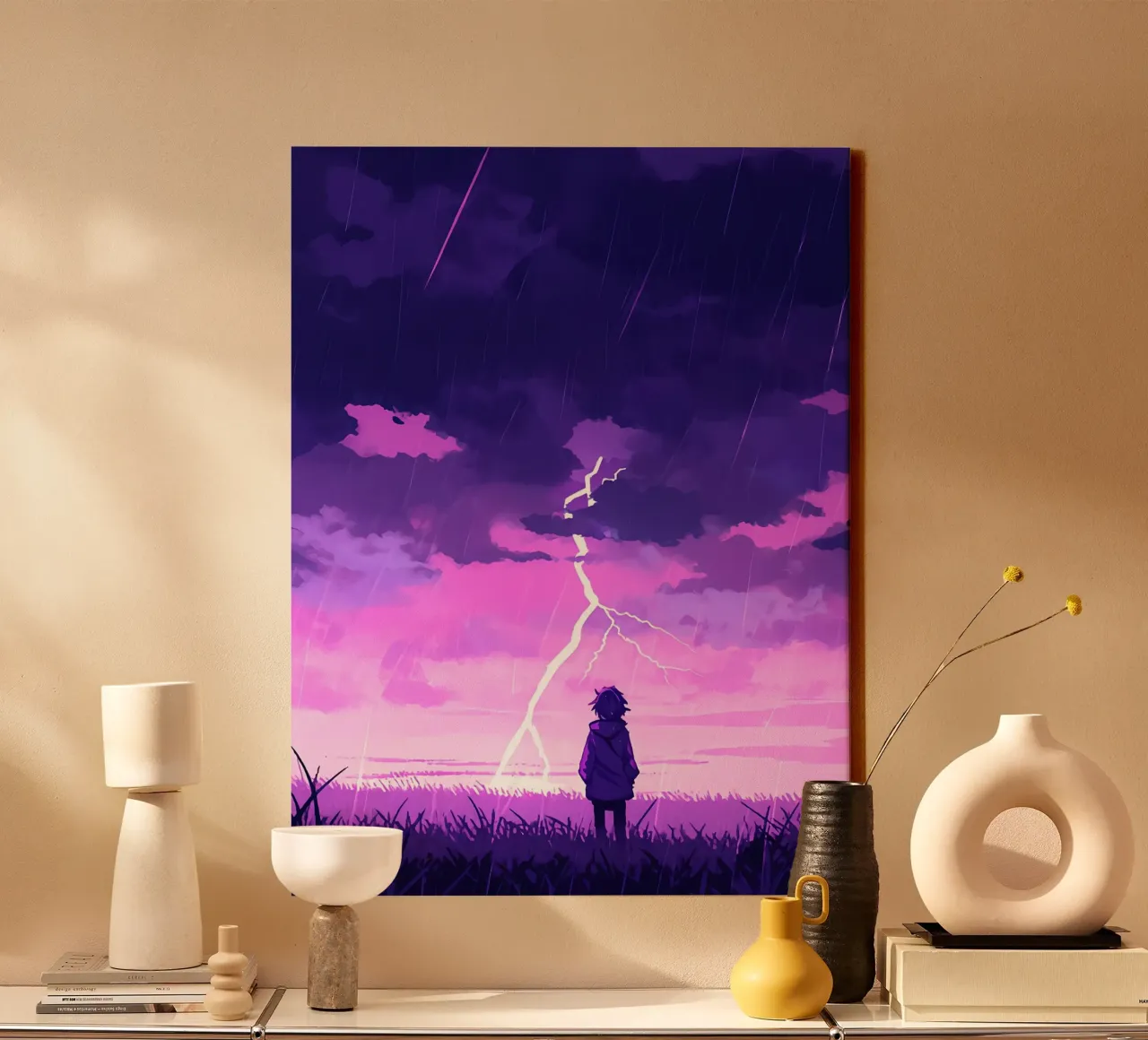 Ragazza sola in un temporale Lofi Art tela con Cornice a cassetta da LoFi Gallery