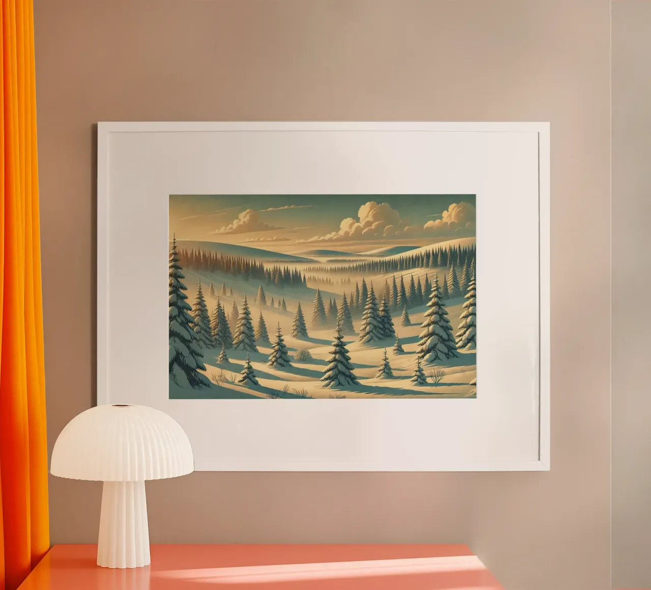 Poster d'epoca Finlandia, foresta invernale della Lapponia poster con telaio in plastica da Chromatic Fusion Studio