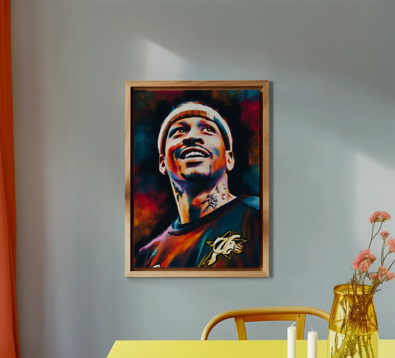 Allen Iverson, ritratto pop art colorato alluminio dibond da Hantamrata