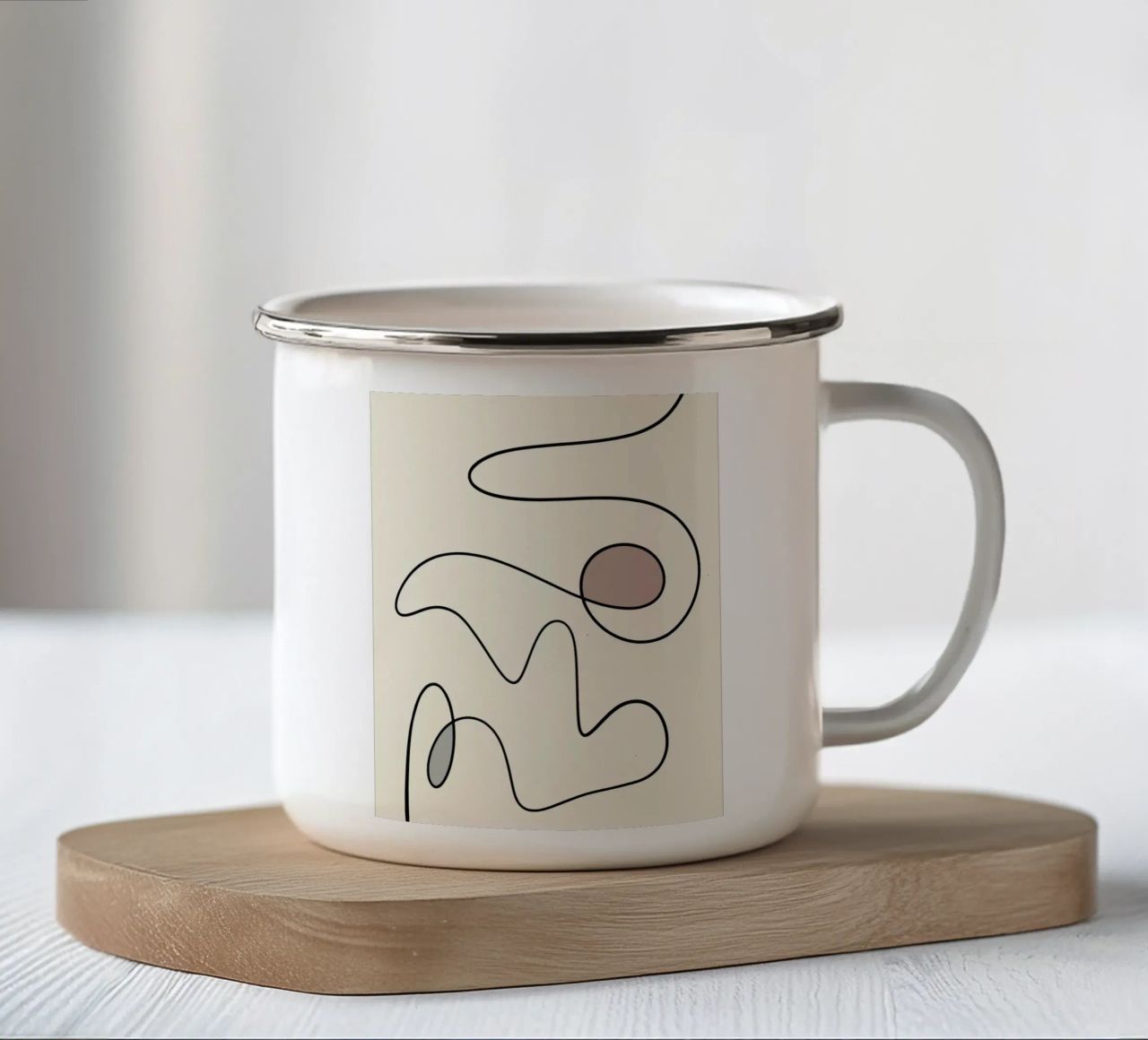 Minimal graceful line art abstract 09 enamel mug by Little Dean