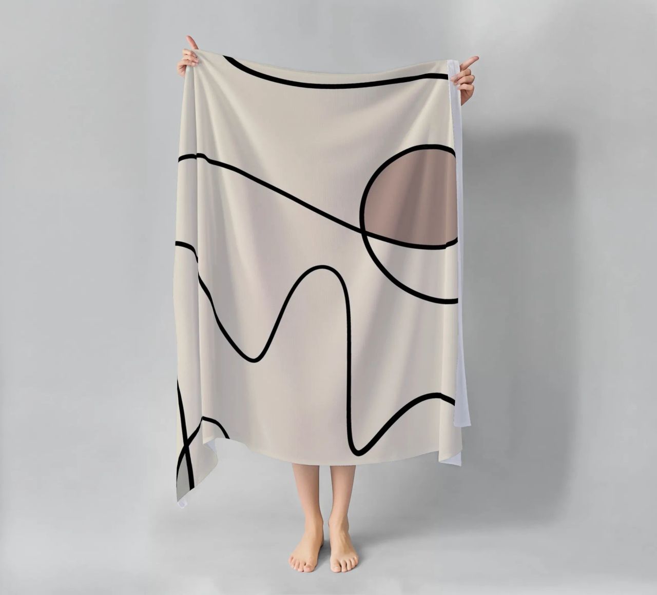 Minimal graceful line art abstract 09 beach towel by Little Dean