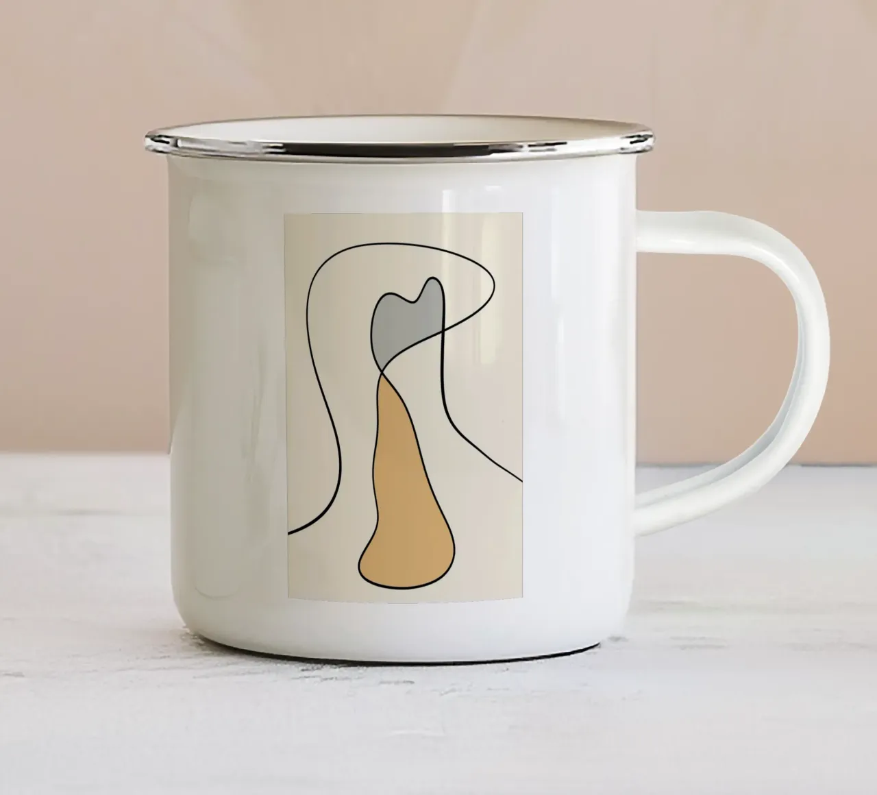 Minimal graceful line art abstract 07 enamel mug by Little Dean