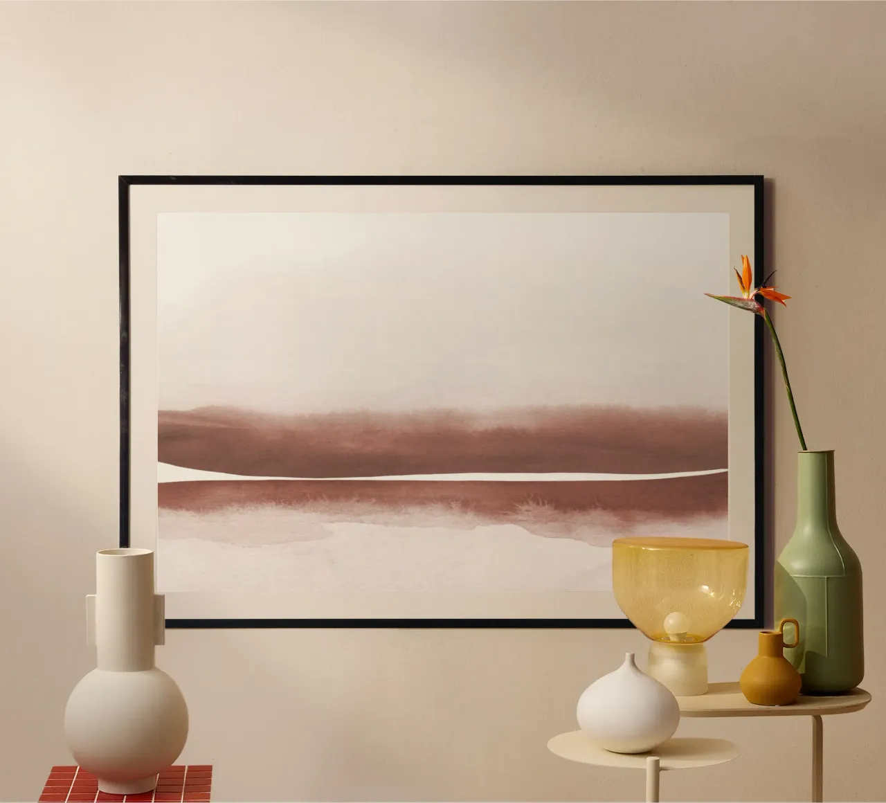 Paesaggio astratto ad acquerello 5 poster con telaio in plastica da NouveauPrints