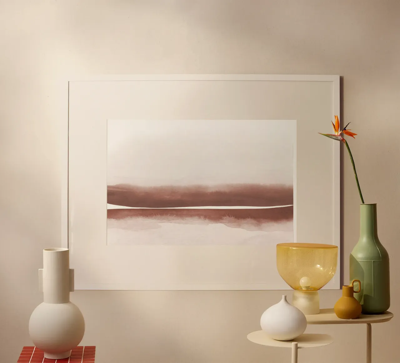 Paesaggio astratto ad acquerello 5 poster con telaio in plastica da NouveauPrints