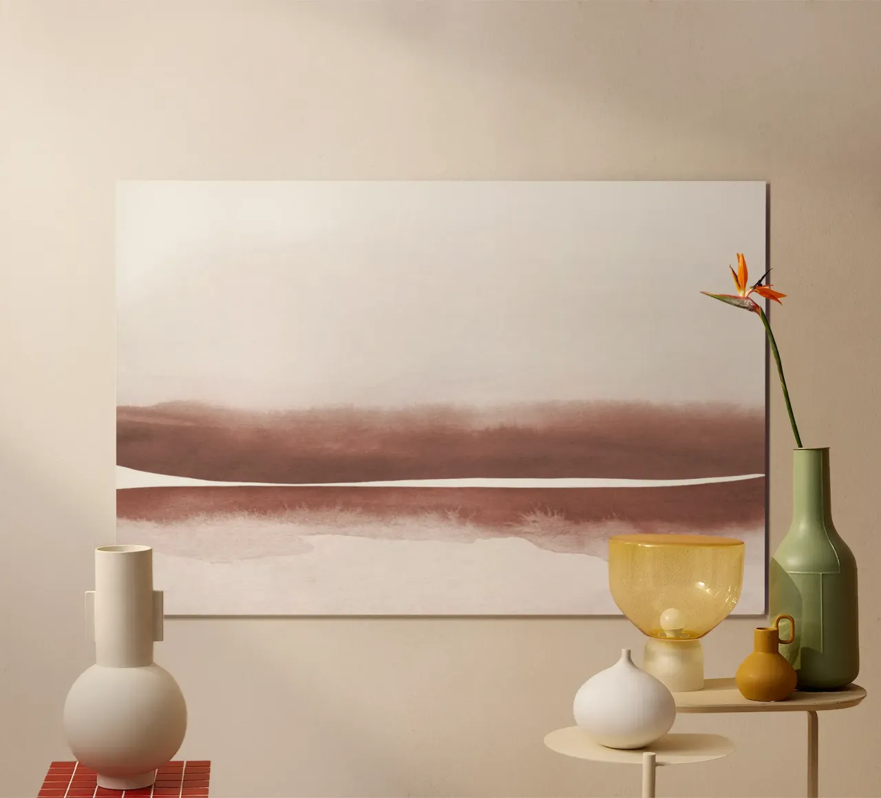 Paesaggio astratto ad acquerello 5 poster con telaio in plastica da NouveauPrints