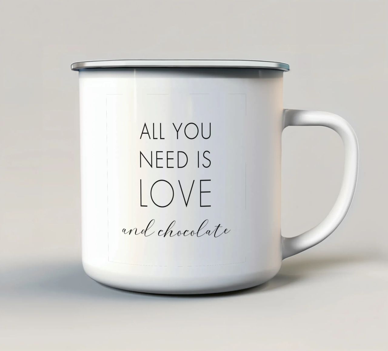 Tutto ciò che serve è amore e cioccolato tazza in smalto da NouveauPrints