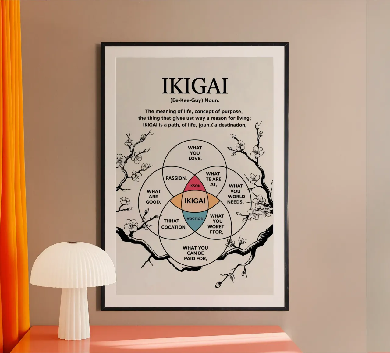 Definizione della parola Ikigai poster con telaio in plastica da Dale Edward YoungJr