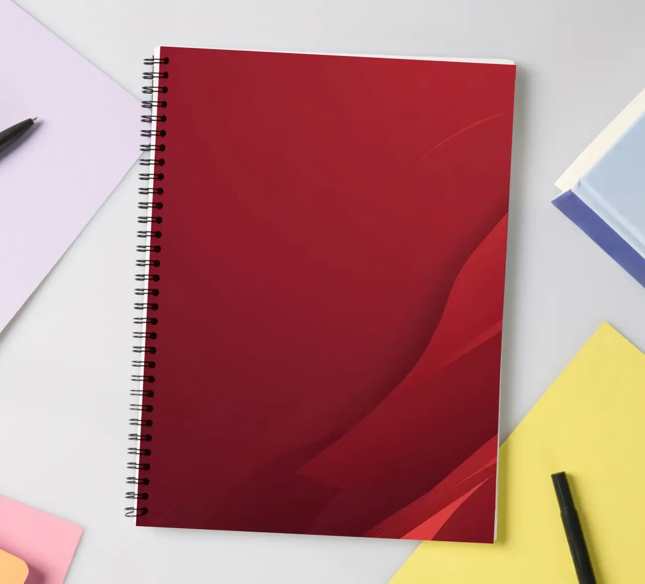 Abstract red background design with flowing shapes spiral notebook by DesignDoodle
