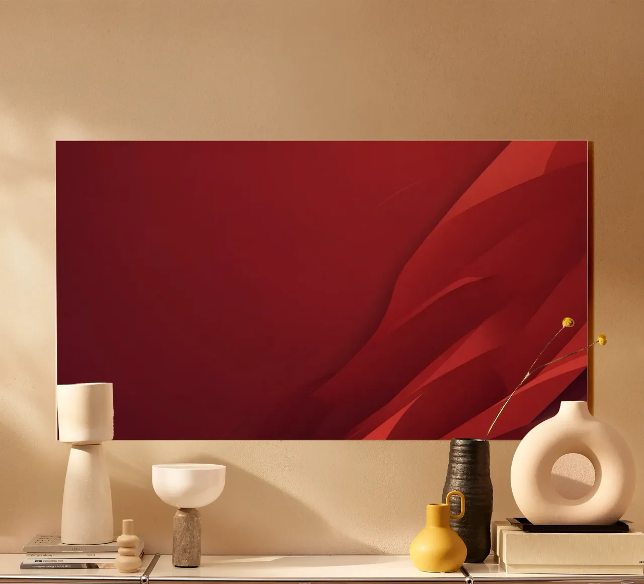 Abstract red background design with flowing shapes acrylic glass by DesignDoodle