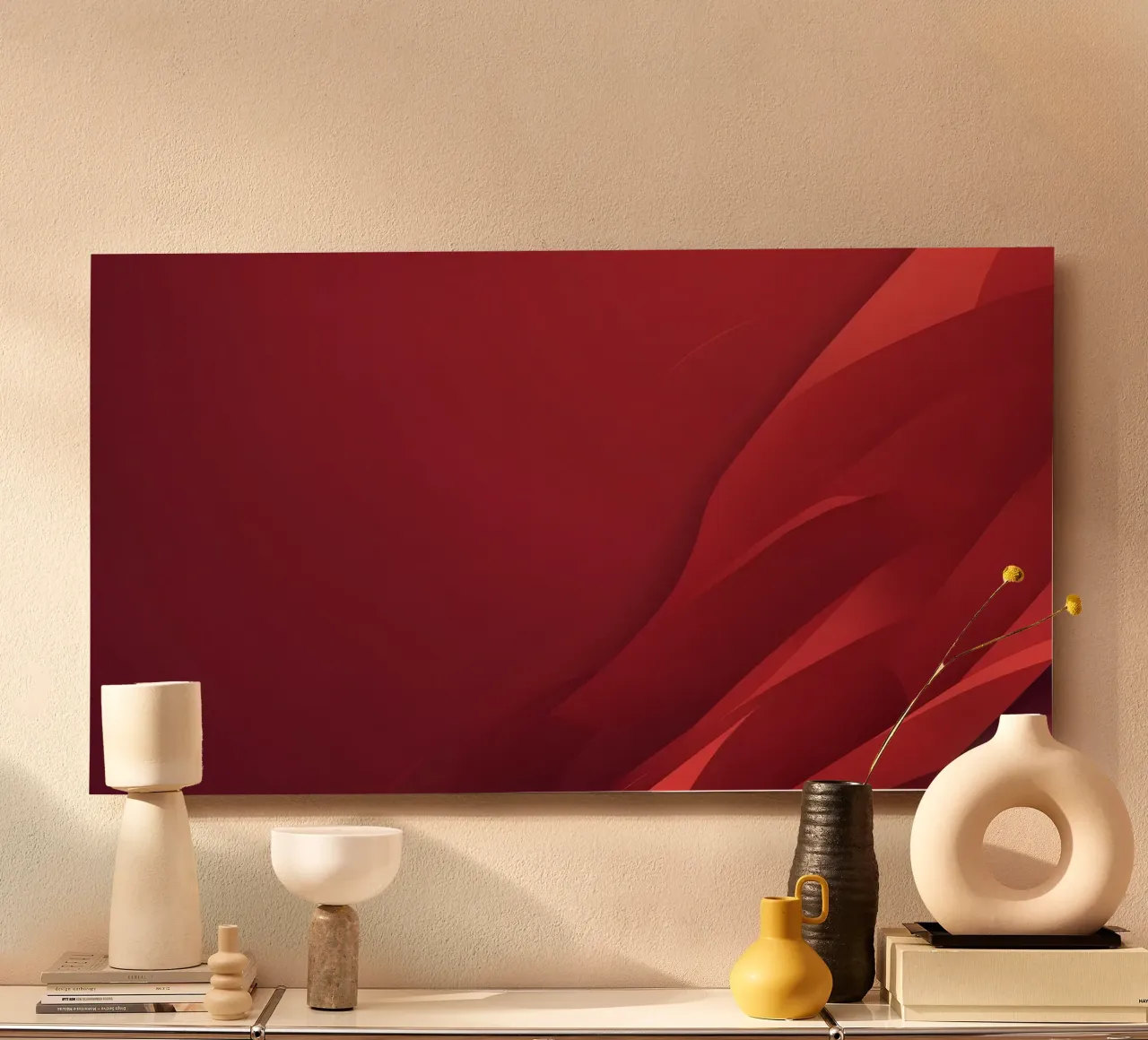 Abstract red background design with flowing shapes alu-dibond by DesignDoodle