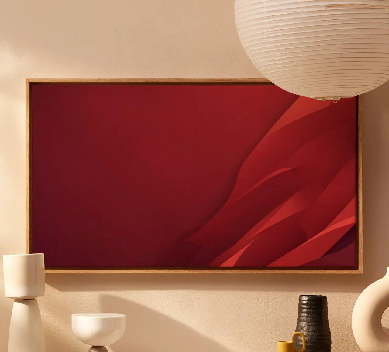 Abstract red background design with flowing shapes canvas by DesignDoodle