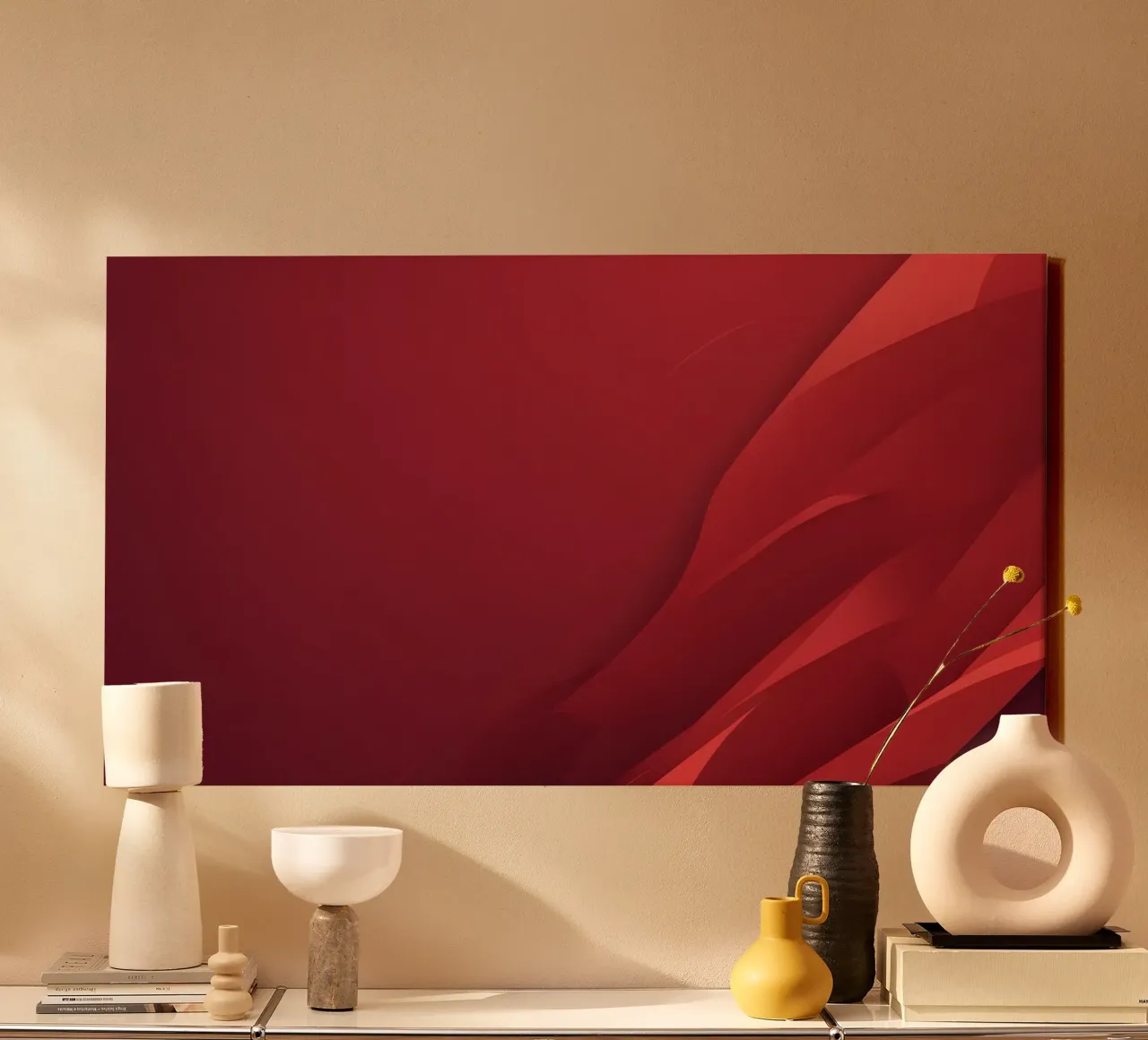 Abstract red background design with flowing shapes canvas by DesignDoodle