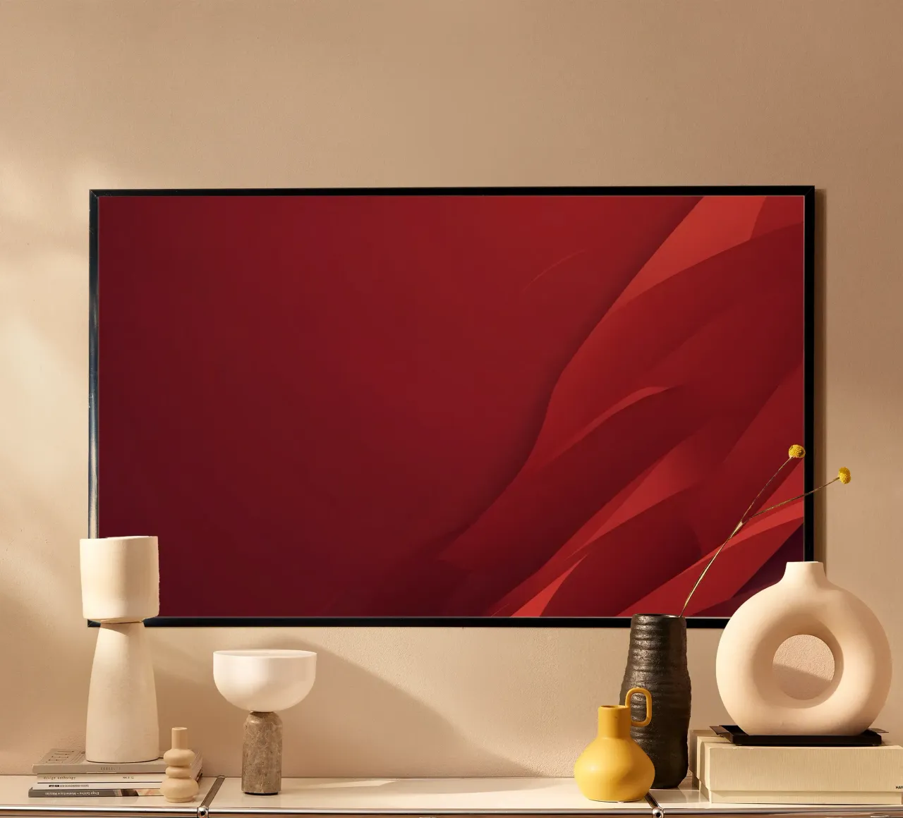 Abstract red background design with flowing shapes hahnemühle by DesignDoodle