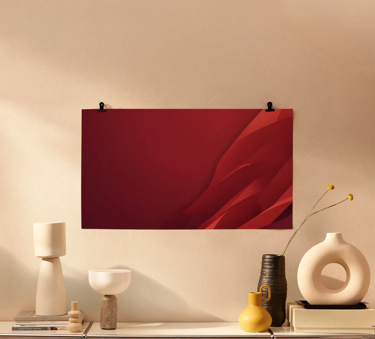 Abstract red background design with flowing shapes hahnemühle by DesignDoodle